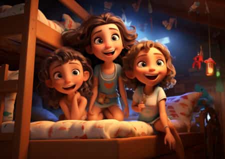 3_young_girls_playing_on_their_bunk_beads_in_their__