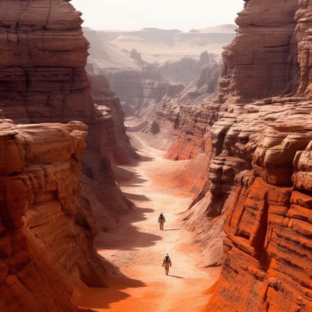 hiking through canyons on mars